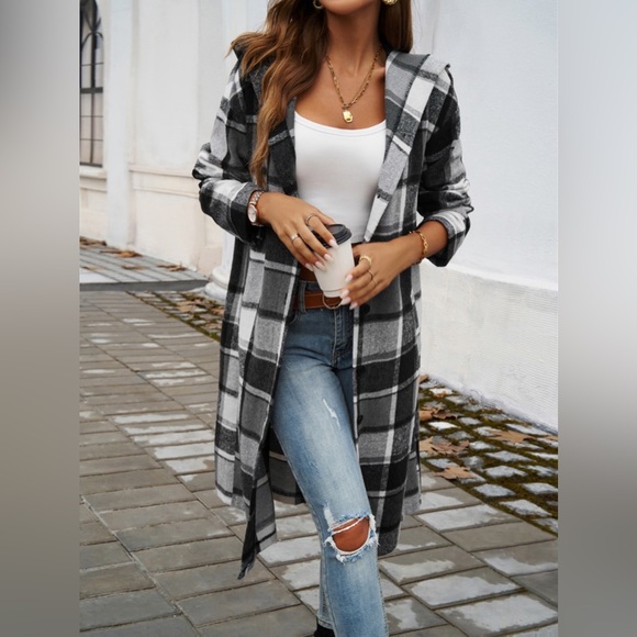 Ella hooded button down plaid coat - Picture 3 of 6